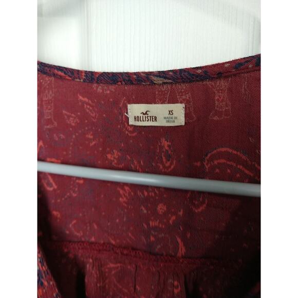 Hollister Woman XS Blouse Wrap Tasseled Front Close Long Paisley Red Elephant... - Picture 3 of 9